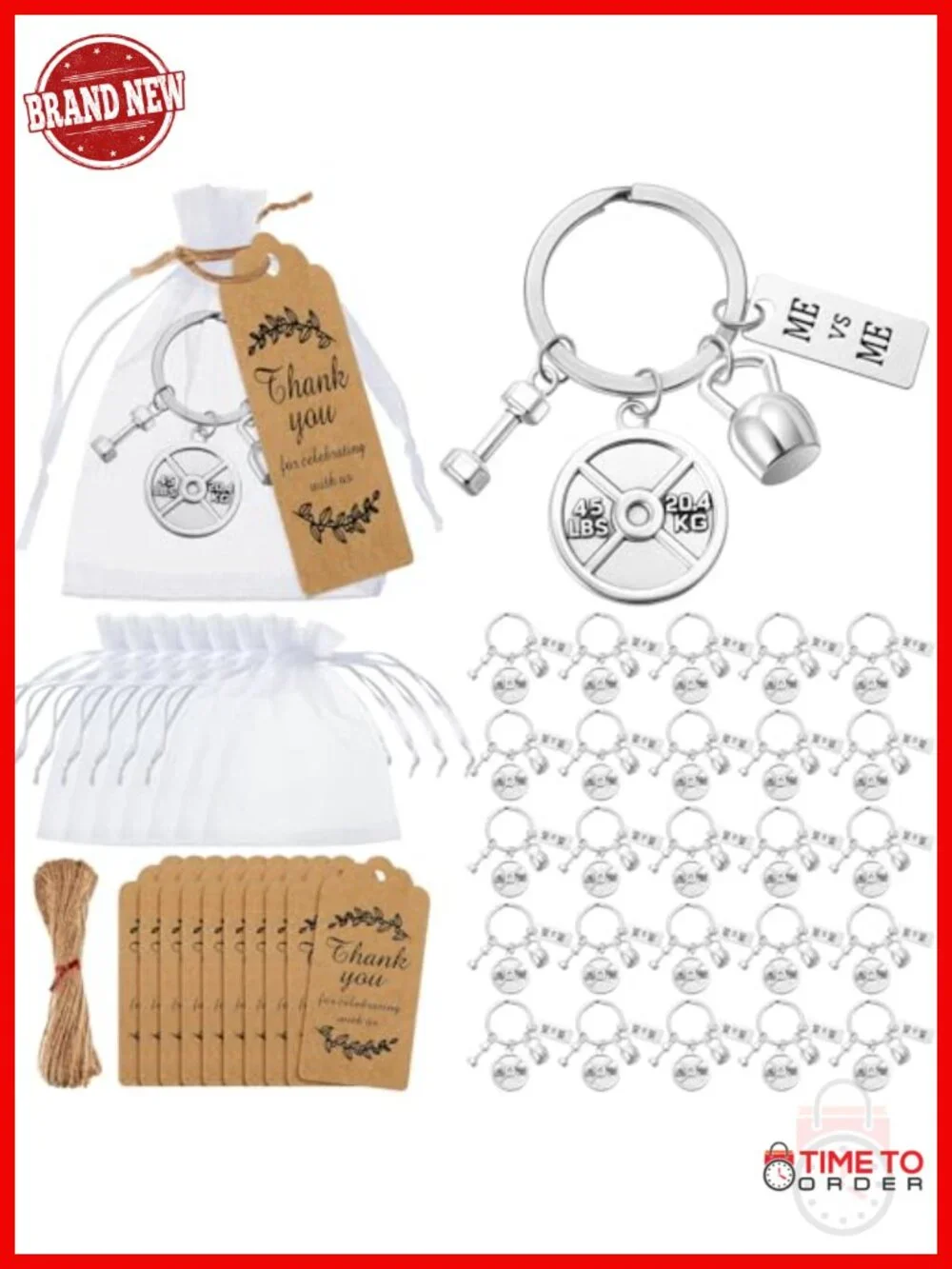 151 Pcs Fitness Keychain Set with Gift Bags and Thank You Cards